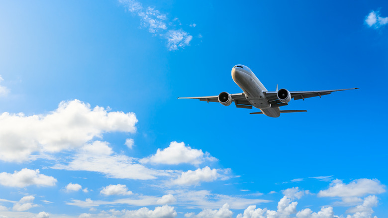 Aerial flying airplane and sky landscape close-up in China