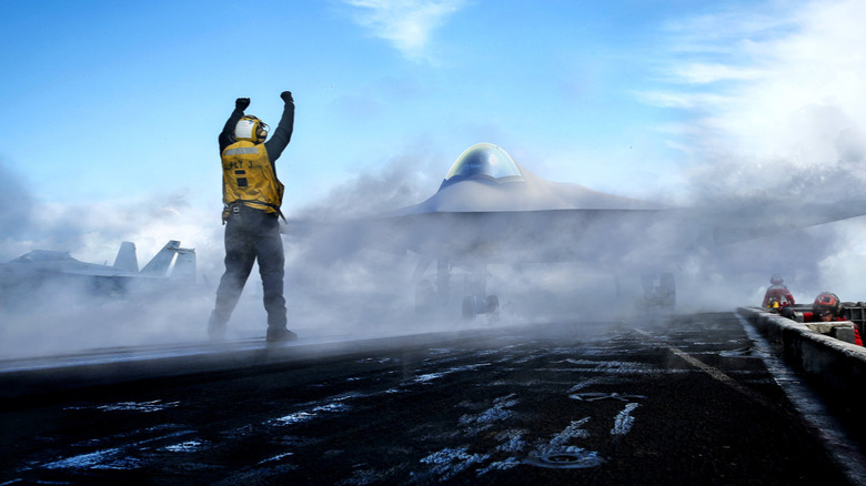 Artist's rendering of an F/A-XX getting ready for takeoff on an aircraft carrier