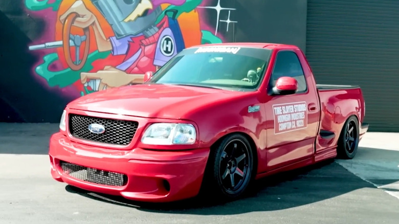 The red Ford F-150 SVT Lightning that was Toyota Supra 2JZ-swapped by Hoonigan