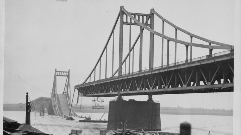 A bridge destroyed by retreating Germans in World War II.