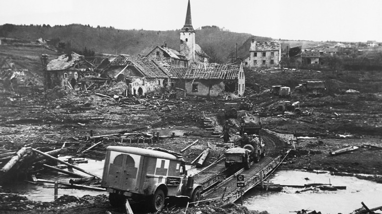 The town of Lunebach, Germany after Allied bombing to destroy communication channels during World War II.
