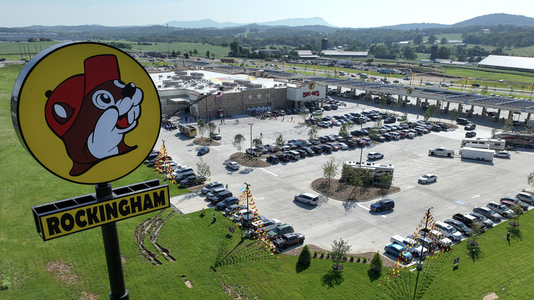 MOUNT CRAWFORD, VIRGINIA - JUNE 30: In this aerial view, mega-convenience store and 120-pump gas station Buc-ee's welcomes customers during its grand opening in Rockingham County on June 30, 2025 in Mount Crawford, Virginia. This 74,000 square foot location is the Texas-based chain's 69th store and the first to open outside of the southern United States.