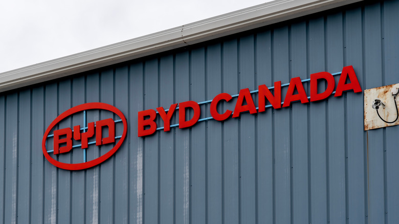 BYD Canada sign on the building in Newmarket, On, Canada.