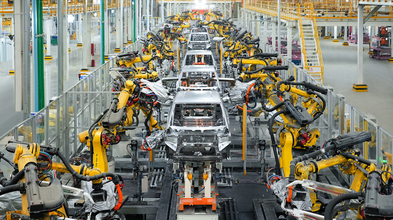 Overhead view of assembly line in BYD's New Energy Vehicles Manufacturing Factory