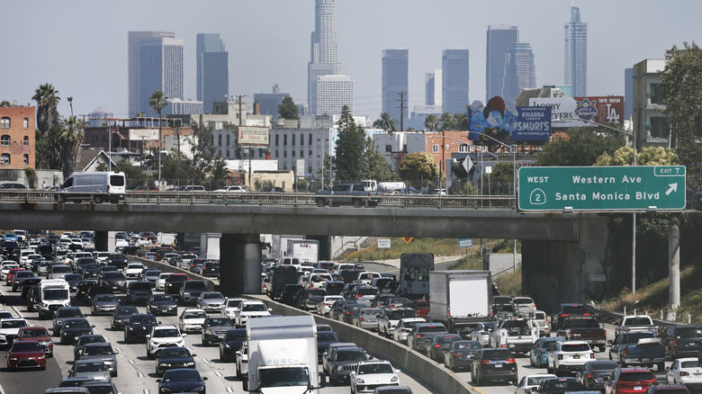 LOS ANGELES, CALIFORNIA - JULY 03: Motorists drive on the 101 Freeway ahead of the July Fourth holiday on July 03, 2025 in Los Angeles, California. AAA Travel is forecasting a record high of approximately 72.2 million people nationwide traveling at least 50 miles from home over the holiday. (Photo by Mario Tama/Getty Images)
