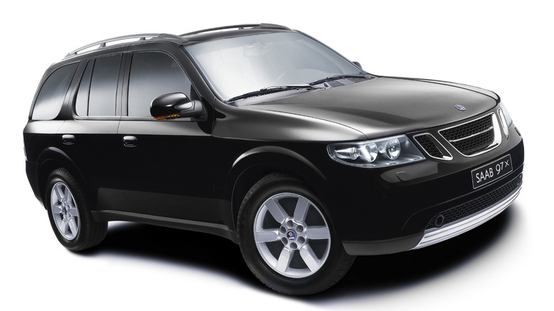 A black Saab 9-7X on display