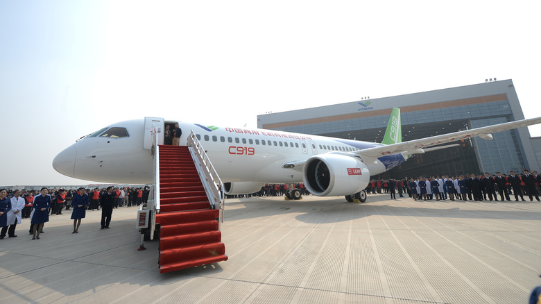 China's first self-developed ample rider jetliner C919 is presented aft it rolled disconnected nan accumulation statement astatine Shanghai Aircraft Manufacturing Co., Ltd