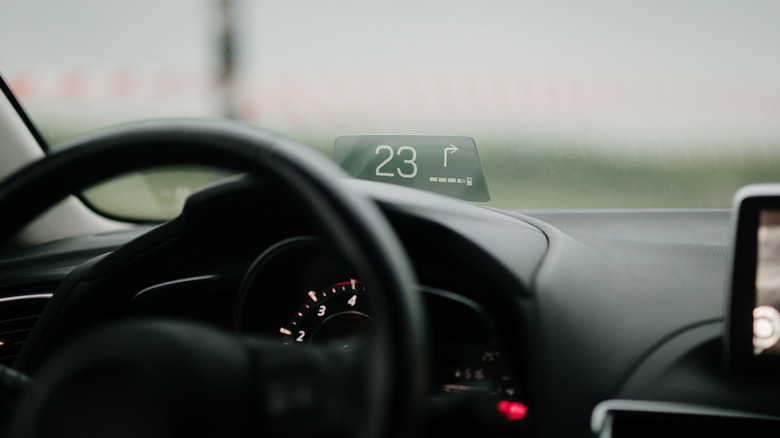 A picture of a car's head-up display