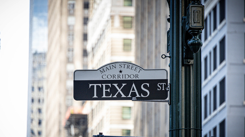 A Texas Street street sign on a lamp post.