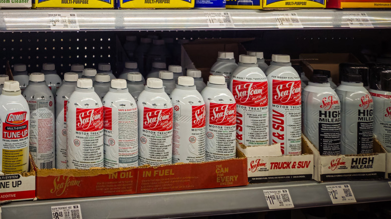 A shelf full of Sea Foam products in a store