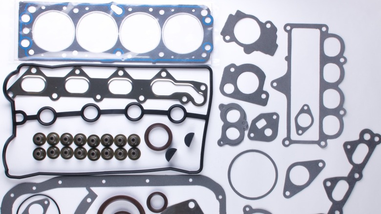 Assorted automotive gaskets on a white background