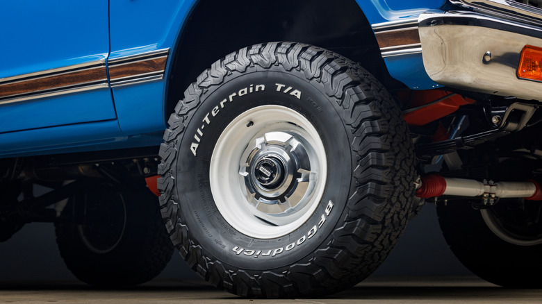 BF Goodrich all-terrain tire on a modified classic 4x4 vehicle