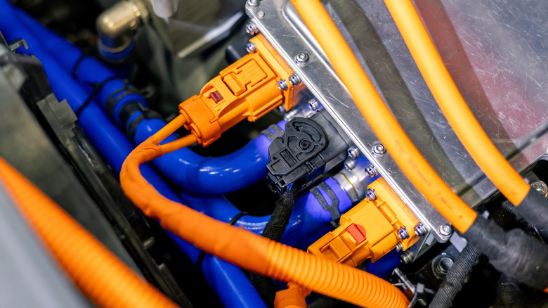 A closeup of wires coming off of a car's ECU