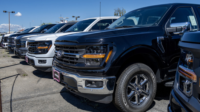 A view of a few brand-new Ford F-150 trucks, the best-selling truck in America, at the Autonation Ford Dealership in Santa Clarita, California