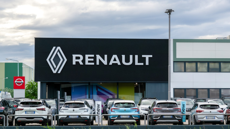 Muggia, Italy - 26 April 2025: Renault car dealership with parked vehicles