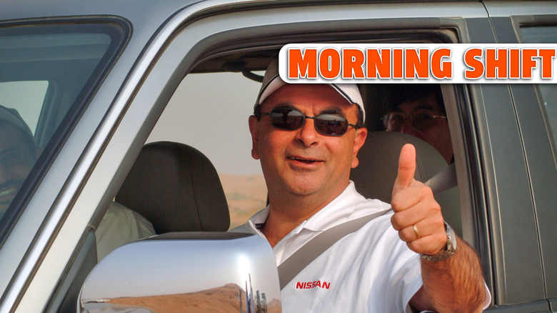 Sharjah UAE. 7.4.2003. Carlos Ghosn, the CEO of Renault, Chairman and former CEO of Nissan, and Chairman of Mitsubishi Motors, test-drives the new Nissan Patrol during the UAE launch of the new model.