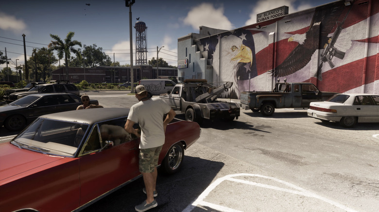 Jason stealing a Chevelle-like muscle car in GTA6.