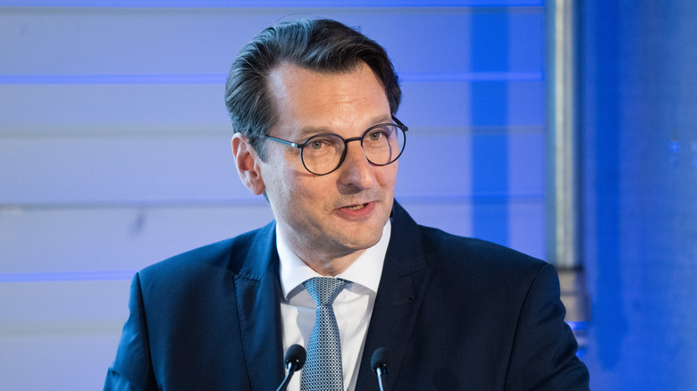 Milan Nedeljković, Member of the Board of Management of BMW AG, speaks at a press conference during a visiting at the BMW engine factory on April 18, 2023 in Steyr, Austria.