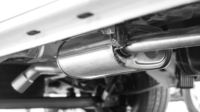 A car exhaust system with a catalytic converter.