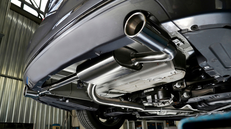 A car's exhaust pipe.