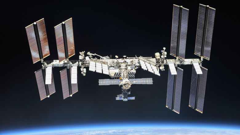 The International Space Station photographed by Expedition 56 crew members from a Soyuz spacecraft after undocking.