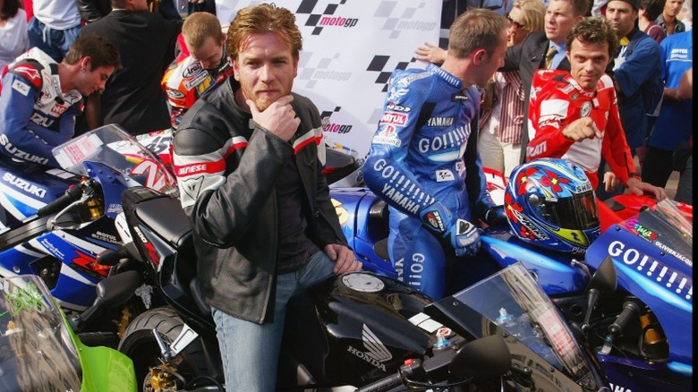 Ewan McGregor on a motorcycle at the Cannes Film Festival