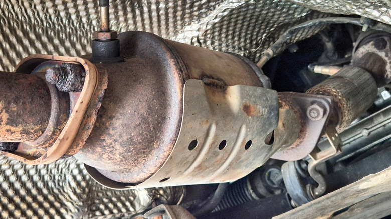 The catalytic converter under a modern gas car