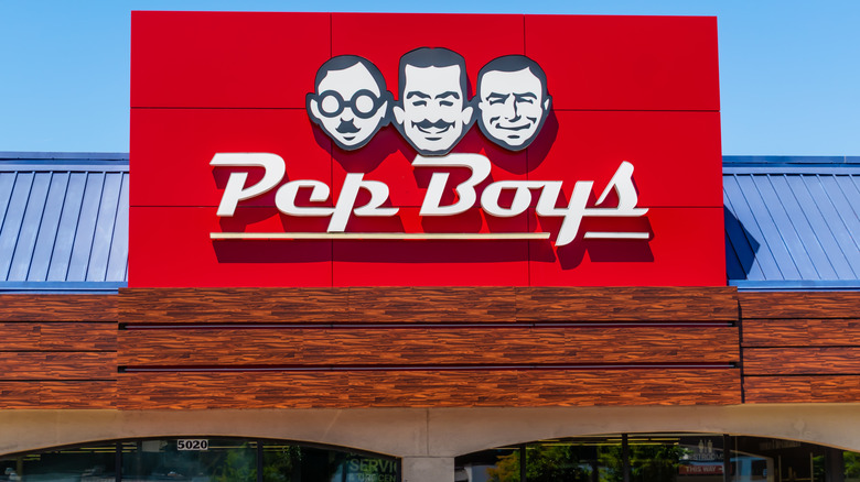 Pep Boys signage on top of a building.
