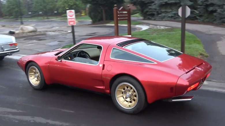 Rear view of a red Chevrolet Corvette XP-897 GT Two-Rotor concept car