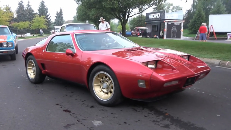Front-side view of a red Chevrolet Corvette XP-897 GT Two-Rotor concept car