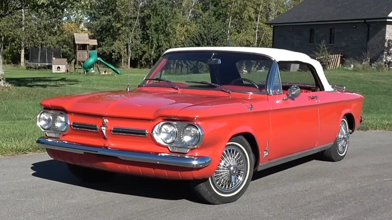 Front 3/4 of 1962 Chevrolet Corvair convertible with top down