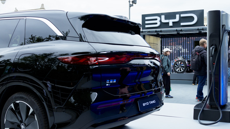 A BYD electric SUV on display