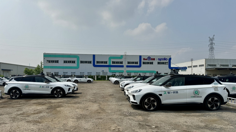 Wuhan, Hubei, China- June 6, 2024: Baidu, China's high technology giant, has developed a commercial Robo-taxi system callled Apollo Go and has put it into business operation successfully in Wuhan, China. Here is the fleet of the Robo-taxi Apollo Go.