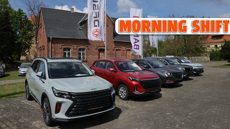 A car dealership displays Chinese cars, with brands including Beijing, Fengon and DFSK, on April 25, 2025 in Zwethau Germany.