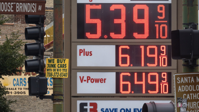 Gas prices are displayed at a gas station on September 15, 2026 in Chicago, Illinois.