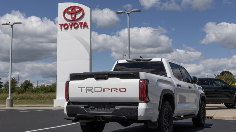 Whitestown - August 24, 2025: Used Toyota TRD Pro Tundra. With pricing concerns, Toyota is buying and selling preowned cars to meet demand. MY:2024