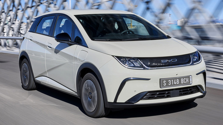 Front-quarter shot of the BYD Dolphin