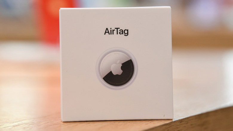 SYDNEY, AUSTRALIA - APRIL 30: A boxed AirTag on display at the Apple Store George Street on April 30, 2021 in Sydney, Australia. Apple's latest accessory, the AirTag is a small device that helps people keep track of belongings, using Apple's Find My network to locate lost items like keys, wallet, or a bag. (Photo by James D. Morgan/Getty Images)