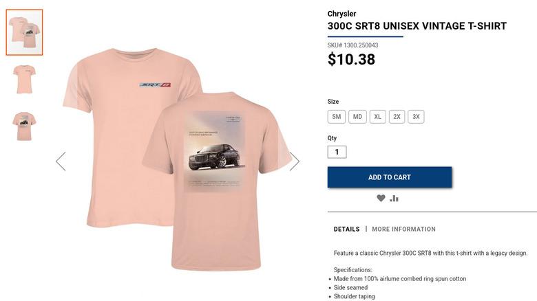 Store page for a Chrysler 300C t-shirt