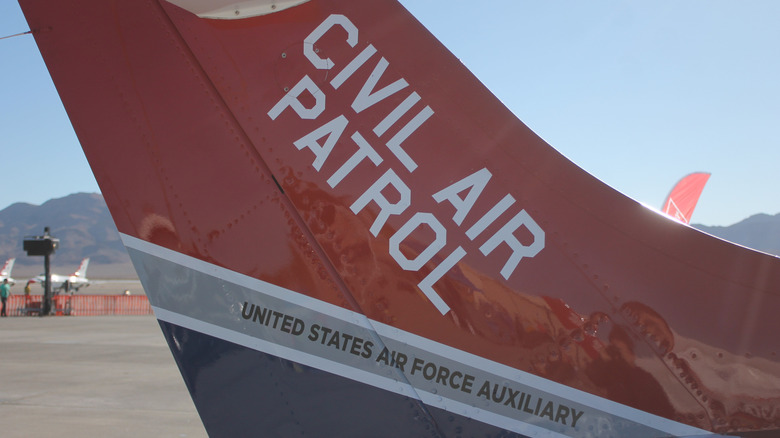 The tail of a Civil Air Patrol aircraft, sporting the CAP livery.