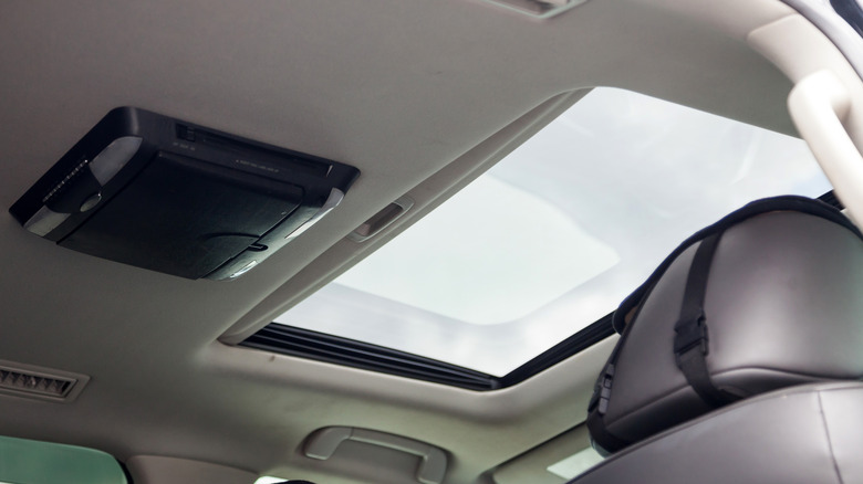 Interior view of a Japanese SUV with a sunroof