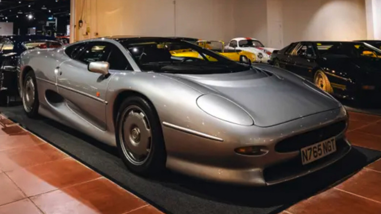 The sleek 12-cylinder run Jaguar XJ220 concept that debuted in 1988, now at the Haynes Motor Museum.