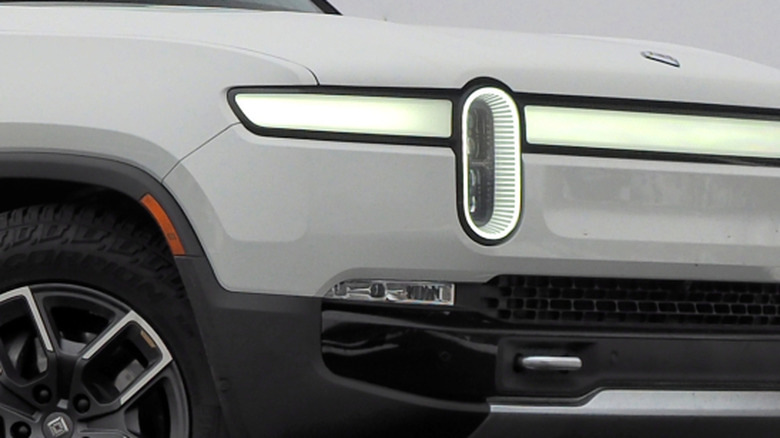 A close-up of a Rivian headlamp