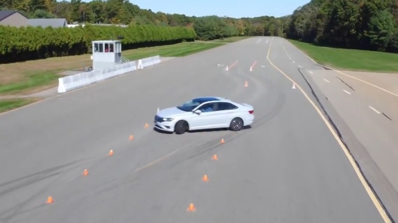 A Volkswagen Jetta spins out in Consumer Reports' emergency handling testing