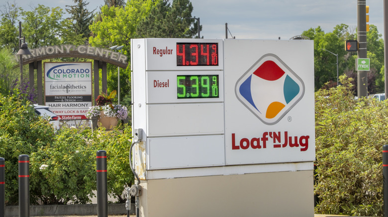 A sign at a gas station in Ft. Collins, Colorado, displaying the price of a regular gallon of gas at $4.34.