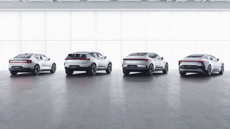Polestar lineup of vehicles in front of a white background