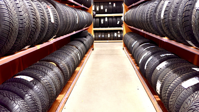 New car tires at a tire shop
