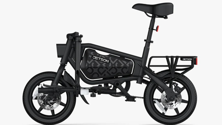 A Jetson Bolt Pro Max Electric Bike with handlebars folded down on a white background