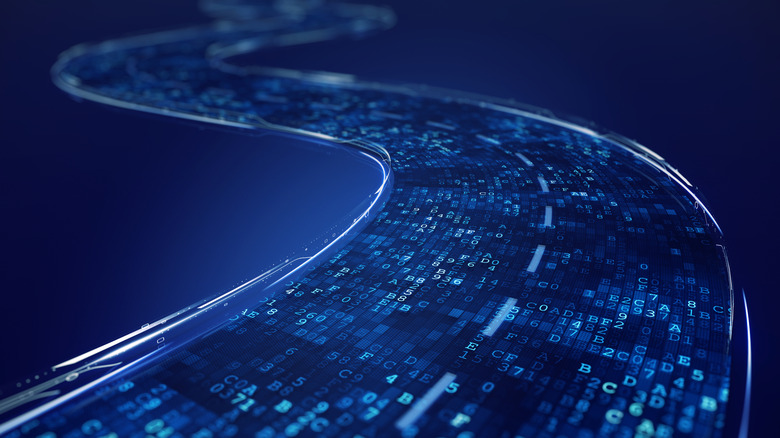 Data bits along a digital representation of a road