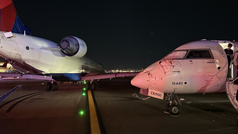 Two Delta commuter jets after a taxiway crash at LaGuardia